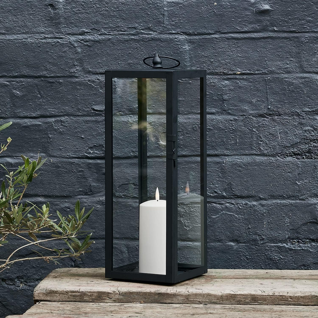 Lights4fun Bowen Metall Laterne Schwarz mit TruGlow® LED Kerze Aussen- und Innenbereich 45cm Garten