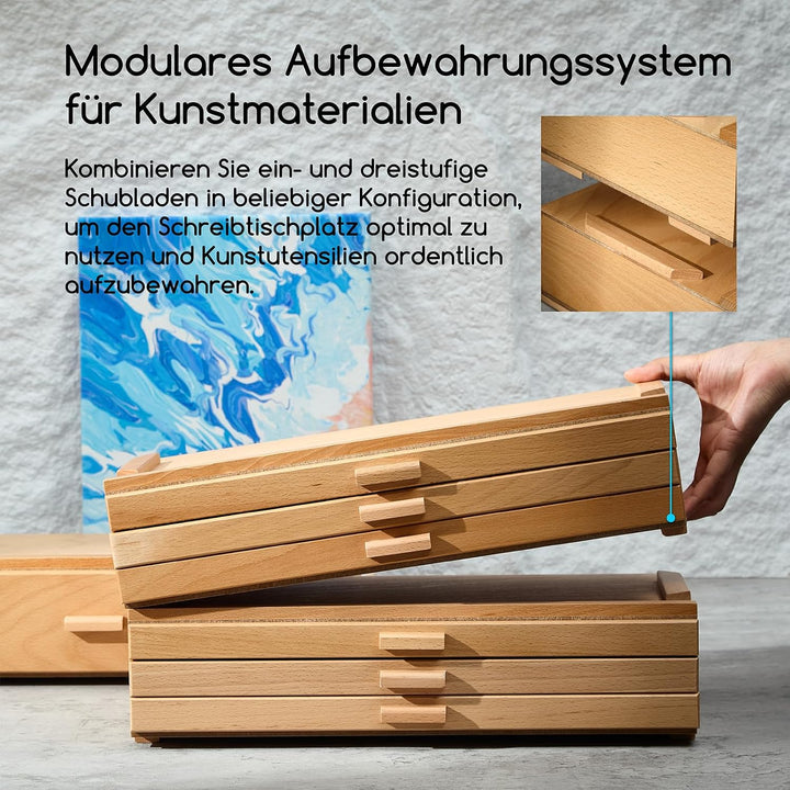 MEEDEN Aufbewahrungsbox für Künstlerbedarf: 3-stufige Kunstbox aus Massivem Buchenholz für Künstlerb