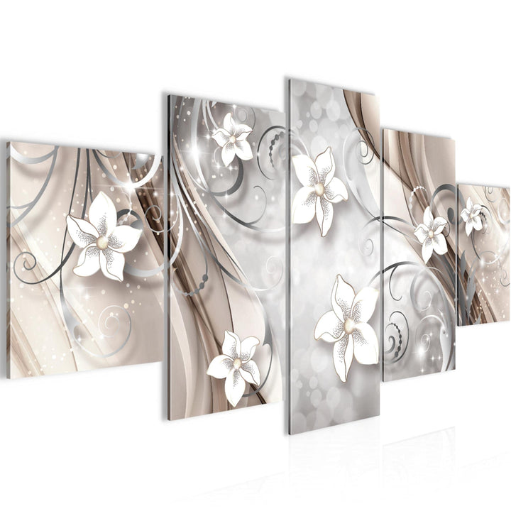 Runa Art Wandbilder Abstrakt Blumen 5 Teilig Bild auf Vlies Leinwand Deko Wohnzimmer Vintage Beige B
