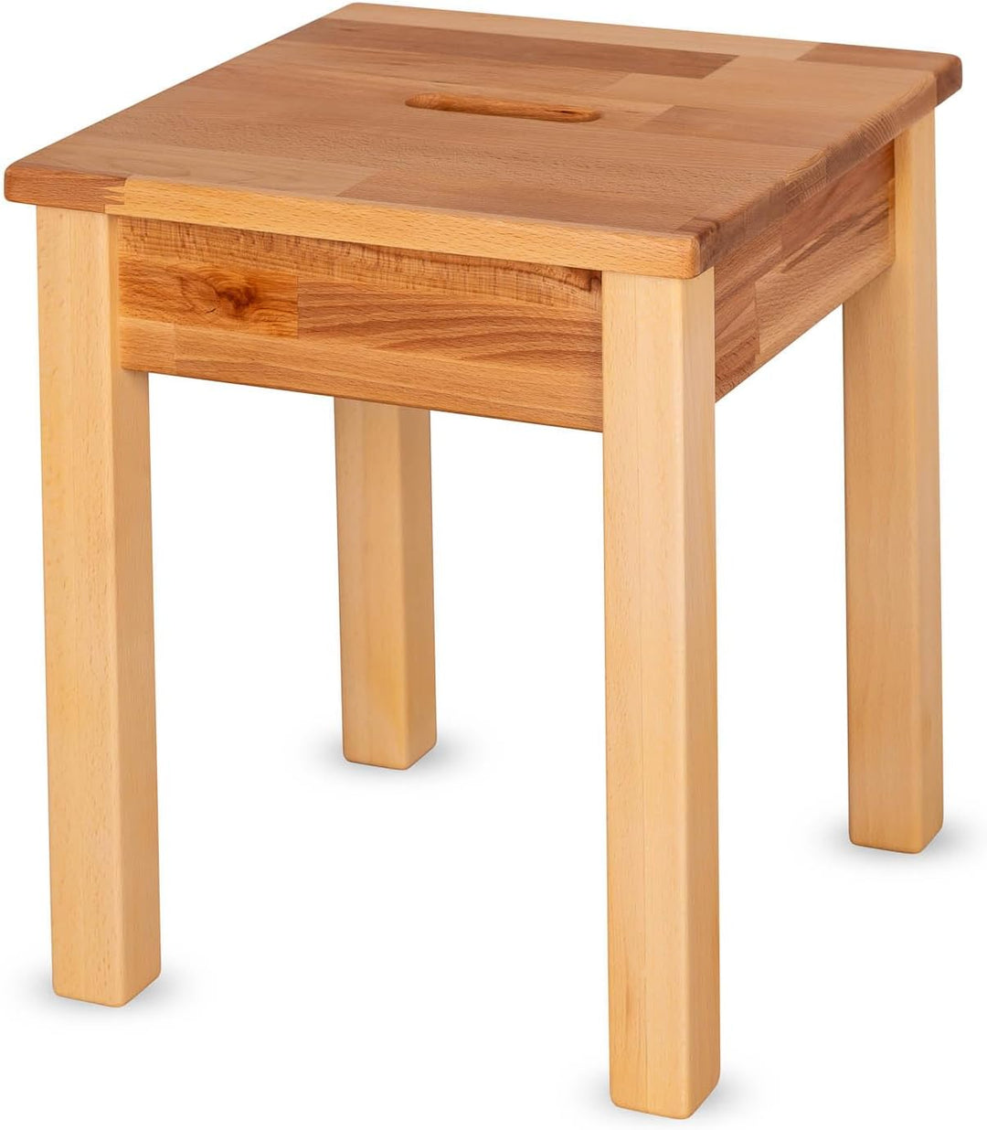 Staboos massiv Holzhocker Doc mit Eingriff bis 150 kg - Buche Sitzhocker aus Holz - Kernbuche Natur