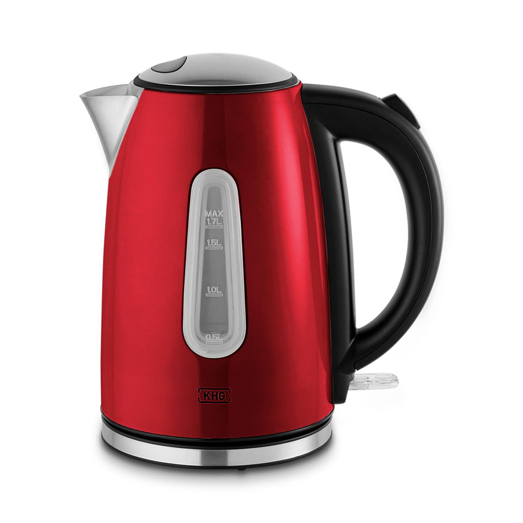 KHG WK-1707 (MRE) Wasserkocher Rot, 1,7l Kapazität, Edelstahl Metallic Chrom, Schalter mit LED Leuch