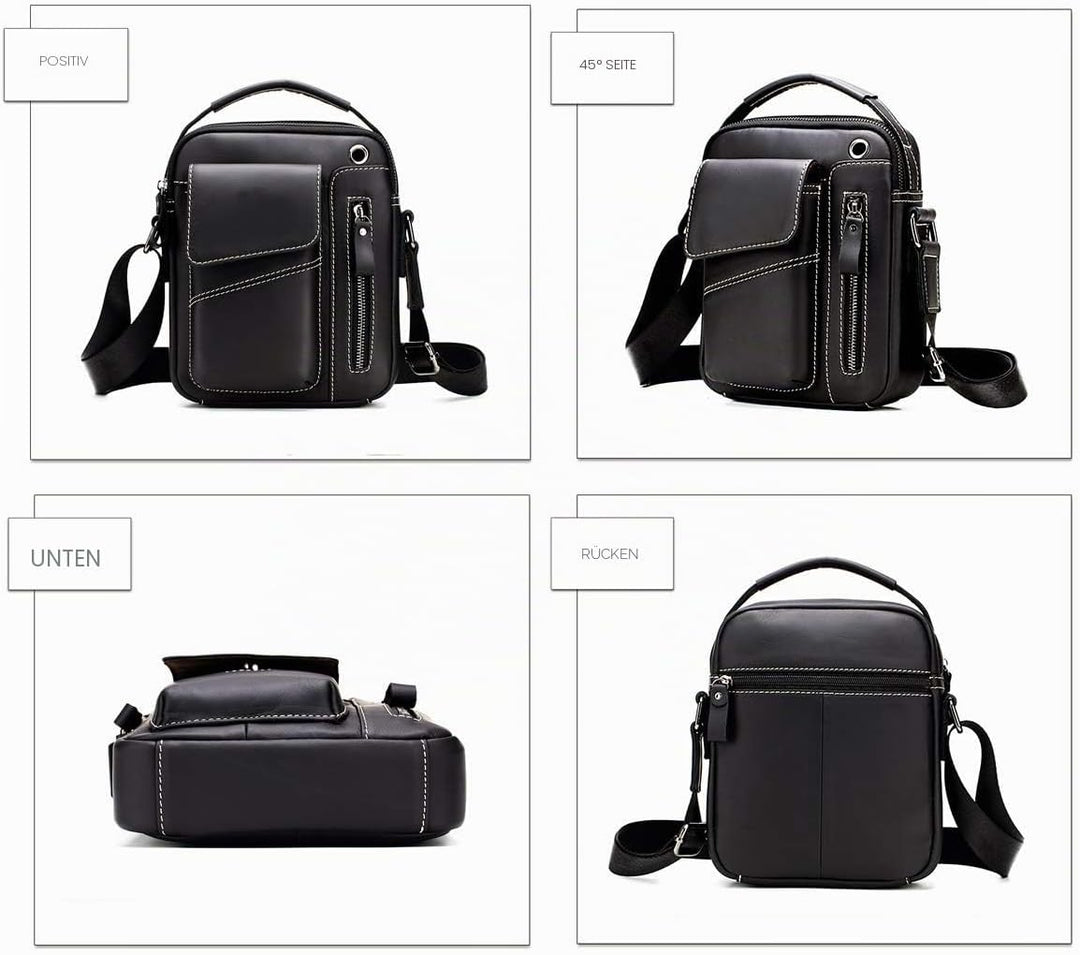Herren Schultertaschen Freizeit Fashion Echtleder Crossbody Tasche Schwarz2, Schwarz2
