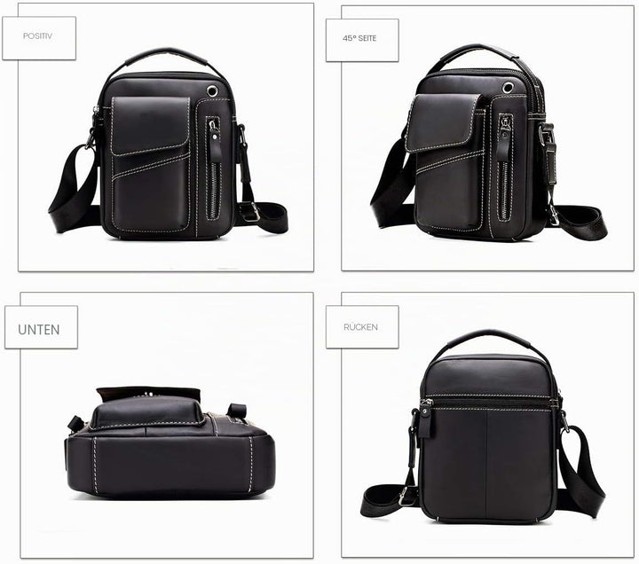 Herren Schultertaschen Freizeit Fashion Echtleder Crossbody Tasche Schwarz2, Schwarz2