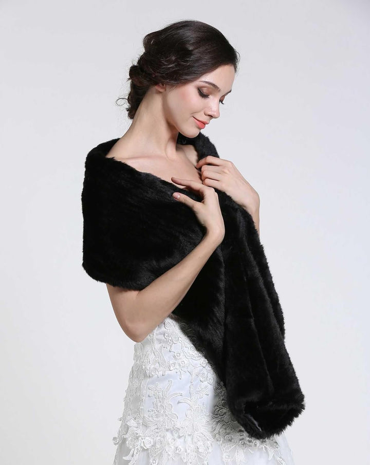 Frauen 1920 Braut Hochzeit Kunstpelz Schal Wrap Schwarz Braut Pelz Schal Stola Fur Wraps und Tücher