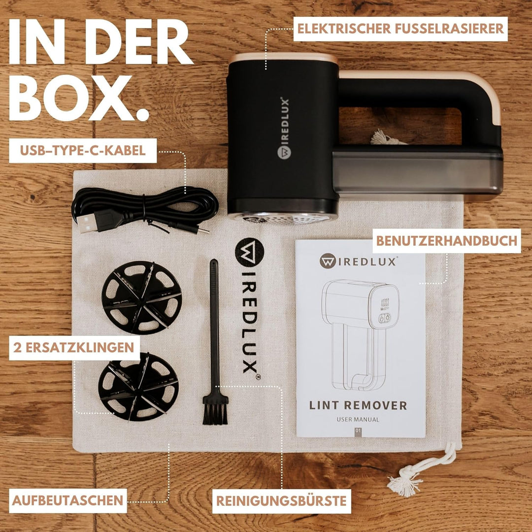 Fusselrasierer Elektrisch WiredLux - Wiederaufladbarer Fusselentferner für Kleidung & Möbel - LED-Li