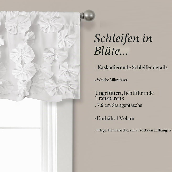 Lush Decor Riley Fenstervorhang, 1 Stück, Polyester, Weiss/opulenter Garten, Valance Weiss/Opulenter