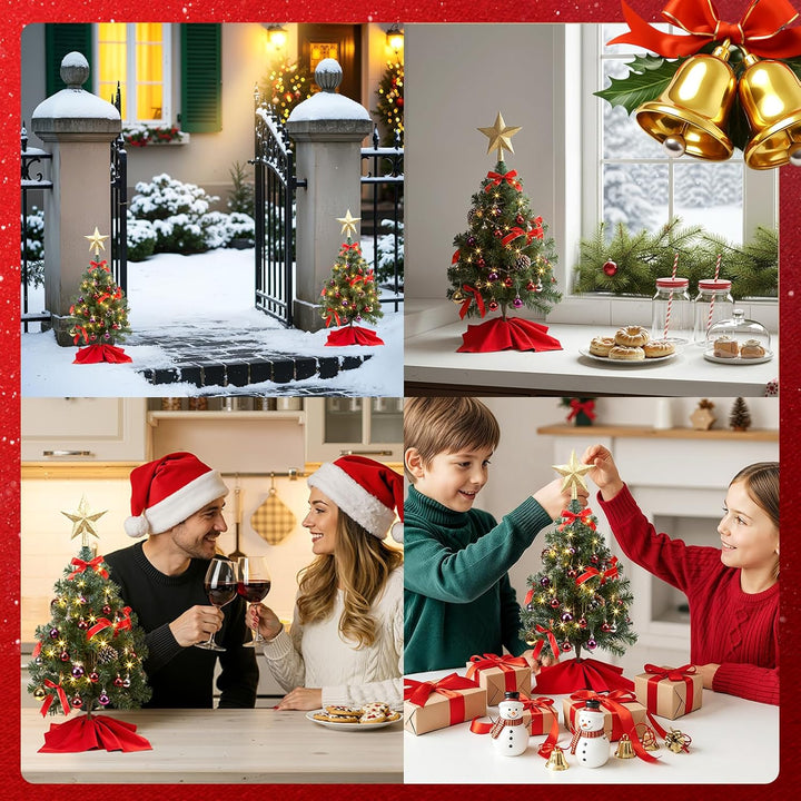 HAUSPROFI Weihnachtsbaum Künstlich LED 60CM, Mini Tannenbaum Künstlich mit Aufkleber/Lichterketten/2