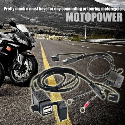 MOTOPOWER MP0609EA-UK 3,1 Amp USB-Ladegerät für Motorrad, wasserdicht, mit SAE-Klemmenkabel