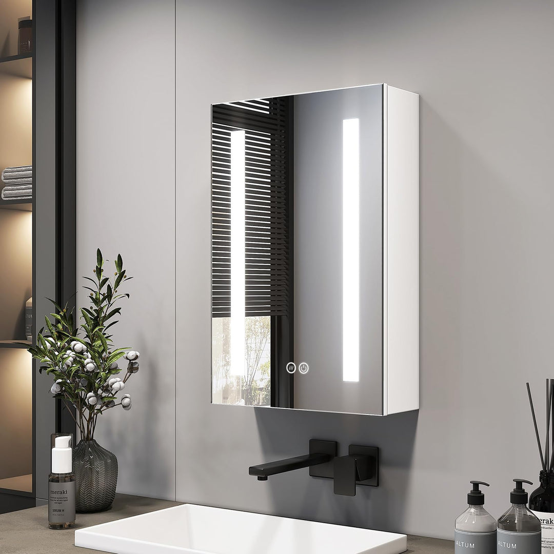 EMKE Spiegelschrank Bad mit Beleuchtung 40x60cm - 3 Dimmbare Lichtfarben, Antibeschlag, Steckdose, B