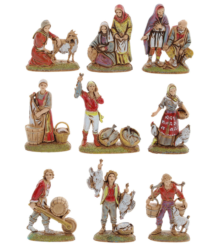 Moranduzzo Set 9 Neapolitanische Hirten für 6 cm Krippe Massstab 1:32 – MINI 6 – Unzerbrechliche Fig