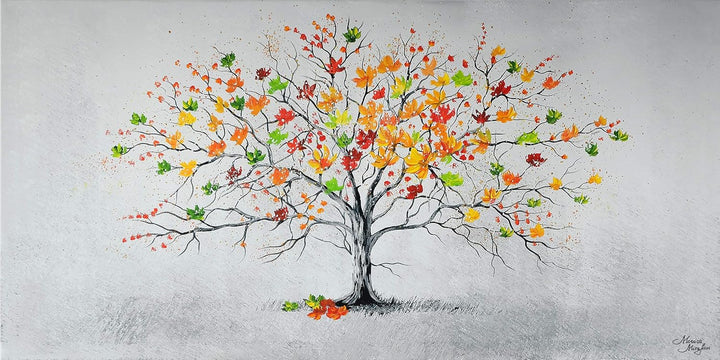 Monica Mirafiori I 100% HANDGEMALT I Gemälde Bunter Baum 100x50cm | Gemälde Handgemalt | Acrylgemäld