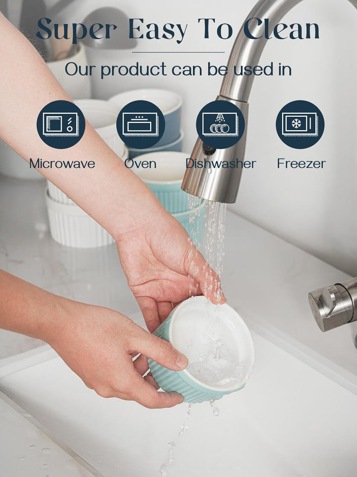 DOWAN Creme Brulee Schälchen Set, 6X 235ml Antihaft Souffle Förmchen Backofenfest, Porzellan Ramekin