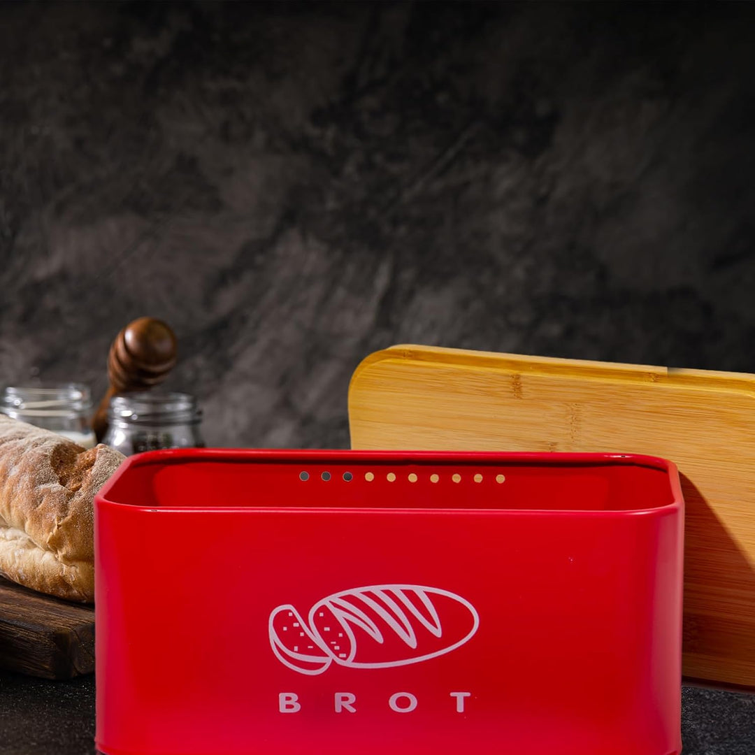 Theo&Cleo Brotkästen mit Deckel, Deckel aus Ökologisches Bambus, Kann als Schneidebrett, Geräumiger