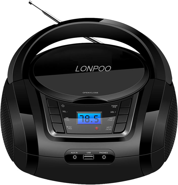 Tragbarer CD-Player für Kinder mit Bluetooth, UKW-Radio, USB Eingang & AUX & Kopfhöreranschluss, 2x2