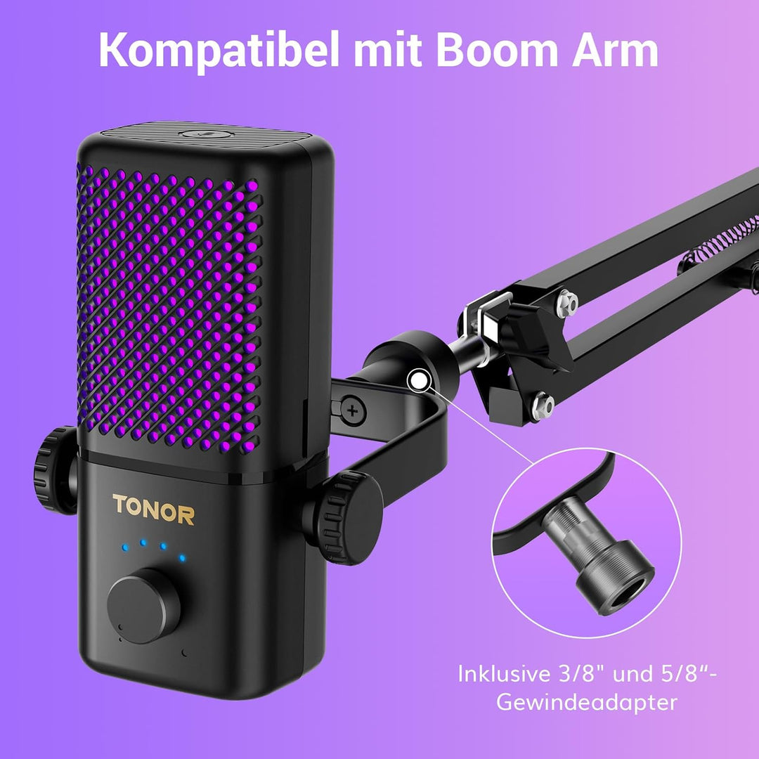 TONOR Gaming Mikrofon Kompatibel mit Xbox, Kondensator Mikrofon mit RGB, Mute/GAIN Kontrolle/Überwac