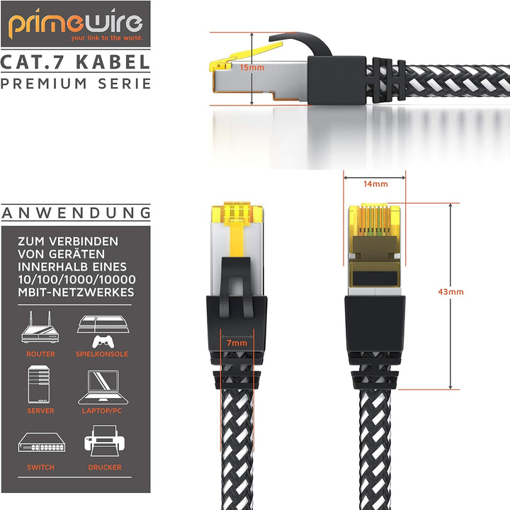 CSL - 30m CAT.7 Netzwerkkabel Gigabit Ethernet LAN Kabel 3 Meter, Baumwollmantel, 1Gbit Patchkabel,