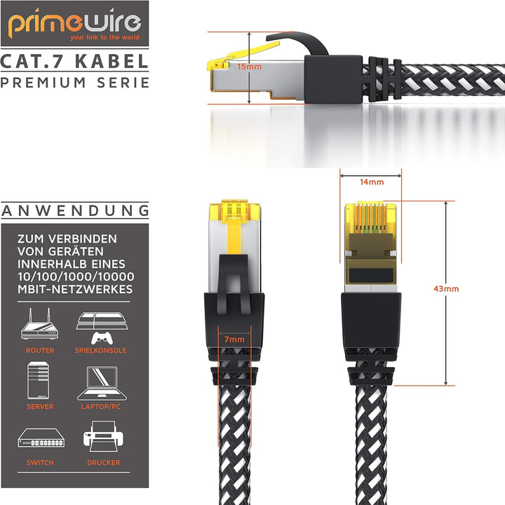 CSL - 10m CAT 7 Netzwerkkabel Gigabit Ethernet LAN Kabel - Baumwollmantel - 10000 Mbit s - Patchkabe