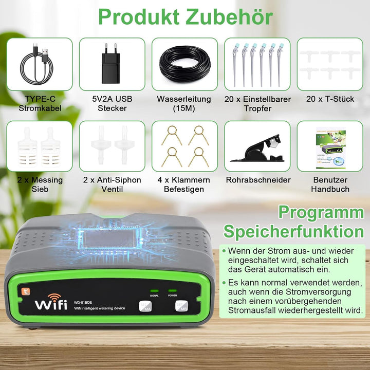 GuKKK WiFi Automatisches Bewässerungssystem mit Doppelte Pumpe, DIY Tropfbewässerungsset Gesteuert ü