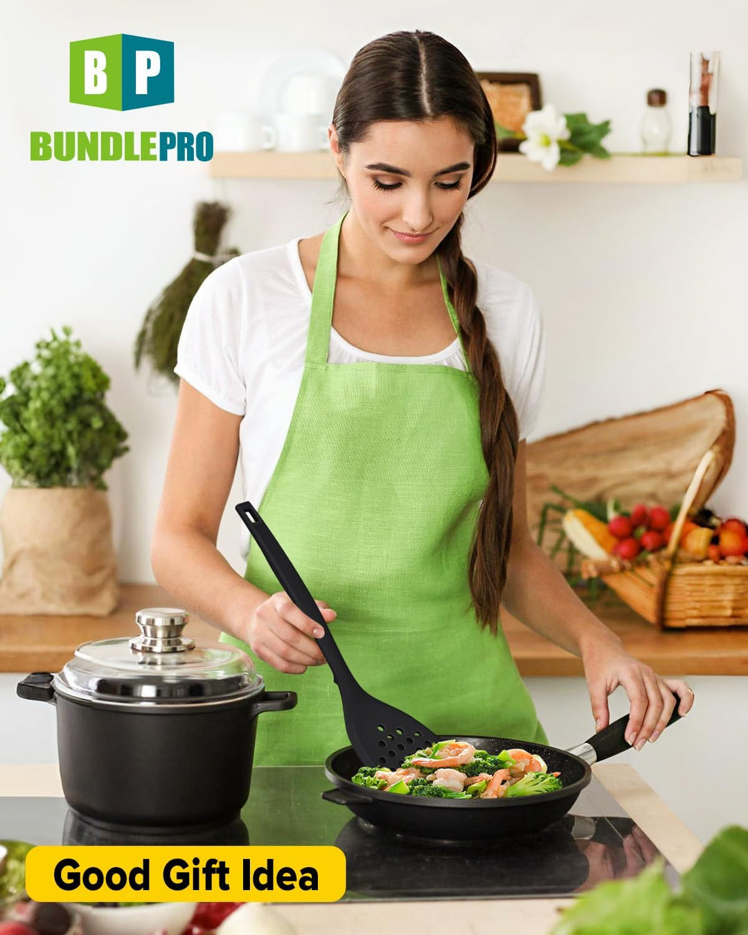 Packung von 4 Silikon Kochgeräte Set, Non-Stick-Festspalten und hitzebeständige Schlitzlöffel mit Rü