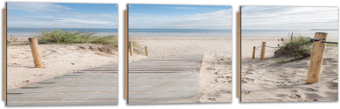 Feeby Bilder 3 Teile Strand Sand Wasser Gras 180x60 cm Wohnzimmer Schlafzimmer Büro Flur Küche Wandb