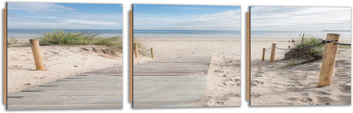 Feeby Bilder 3 Teile Strand Sand Wasser Gras 180x60 cm Wohnzimmer Schlafzimmer Büro Flur Küche Wandb