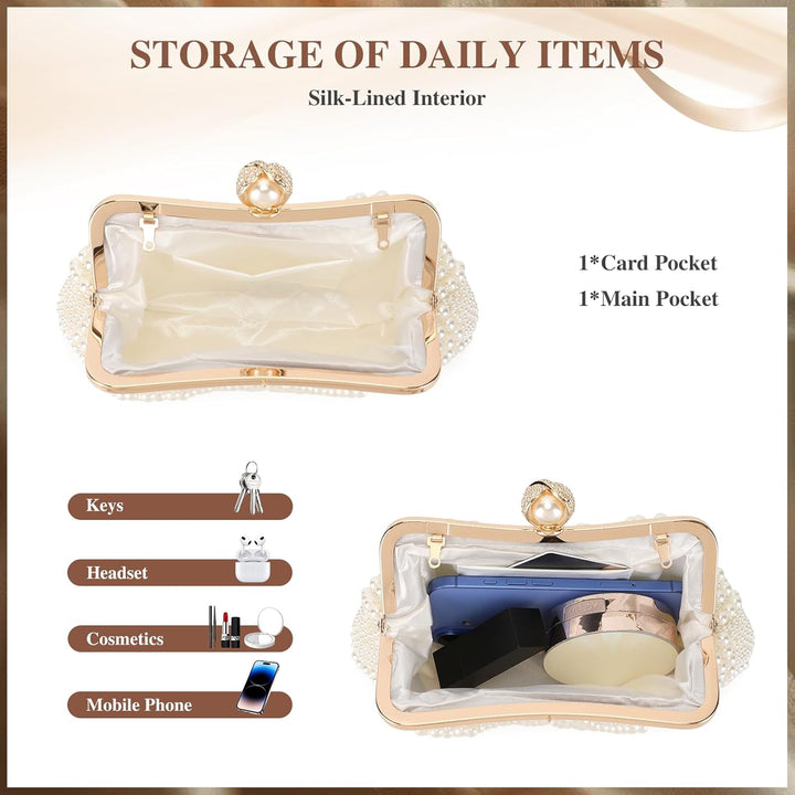 BAIGIO Perlen Damen Clutch Beige Abendtasche Brauttasche Elegant Handtasche Luxury Clutch für Mädceh