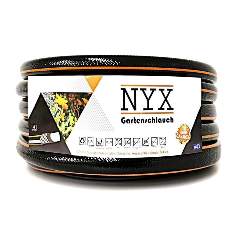 Gartenschlauch 3/4" NYX Premium 10 Jahre Garantie 4 lagig Wasserschlauch Bewässerungsschlauch schwar