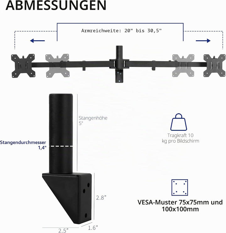 VIVO Premium Dual 53,3 bis 32 Zoll LCD LED Monitor Wandhalterung, robuste Teleskoparme, bündige Wand