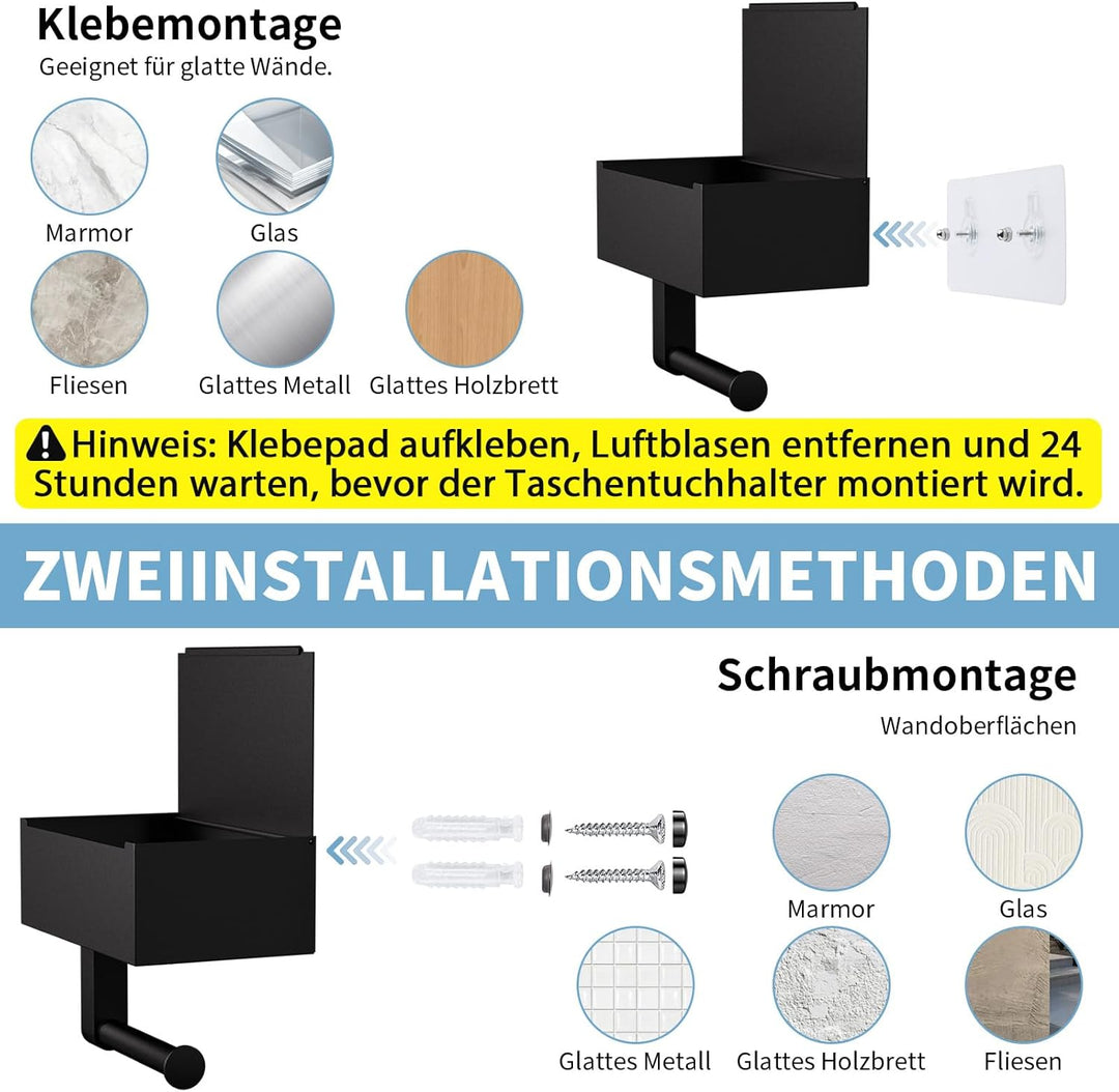 Toilettenpapierhalter Schwarz, Heatigo Klopapierhalter Ohne Bohren mit Feuchttücherbox Klorollenhalt