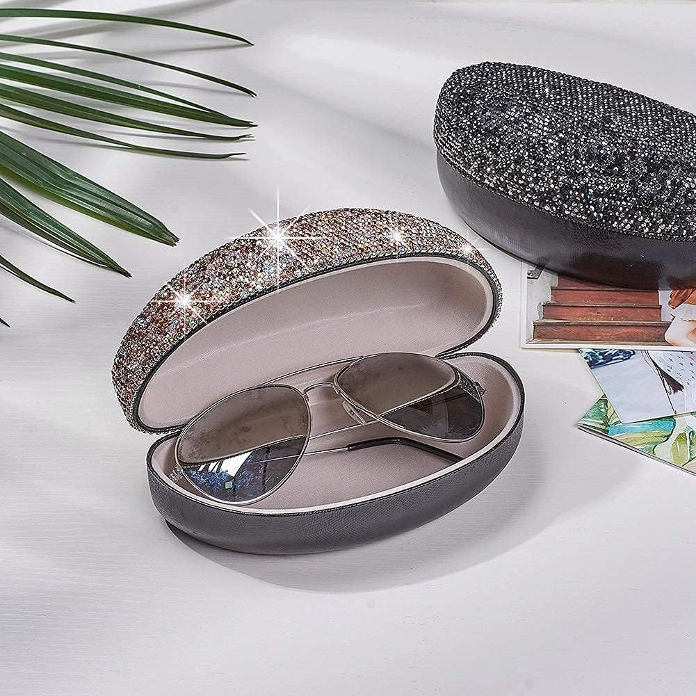 Blueshyhall Sonnenbrillen Etui Hardcase Glizter, Bling Brillenetui mit Diamant Strass, Sunglasses Ca