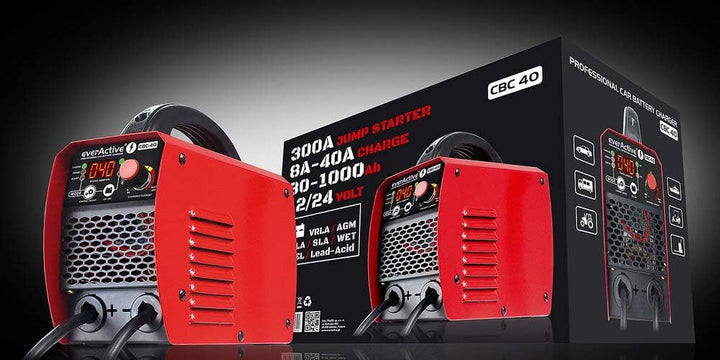 everActive Batterieladegerät, Autoladegerät mit Wechselrichter-Starter für 12 / 24V Batterie CBC-40,