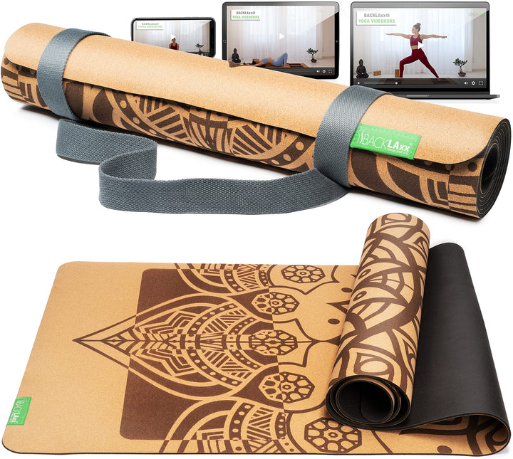 BACKLAXX ® Yogamatte Kork mit Naturkautschuk - FAZ Testsieger 12/2025 - Yoga Matte nachhaltig, schad