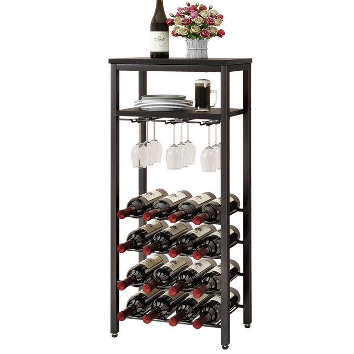 IBUYKE Weinregal für 16 Flaschen,Freistehendes Weinregal Metall mit Glashalter,Weinschrank Display,M
