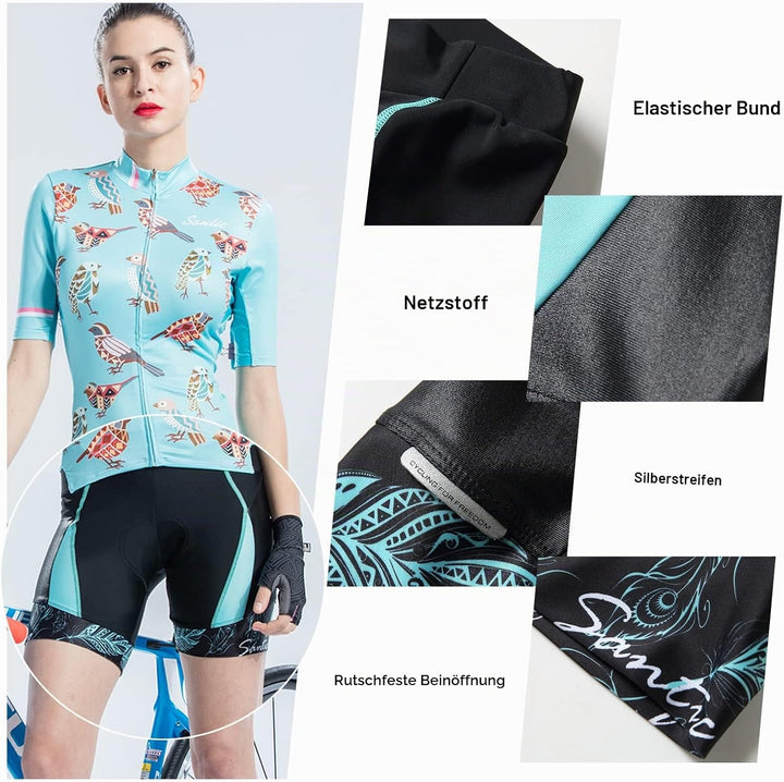 Santic Fahrradhose Damen Gepolstert Kurz Radlerhose Damen Radhose Damen mit Sitzpolster Radsportshor