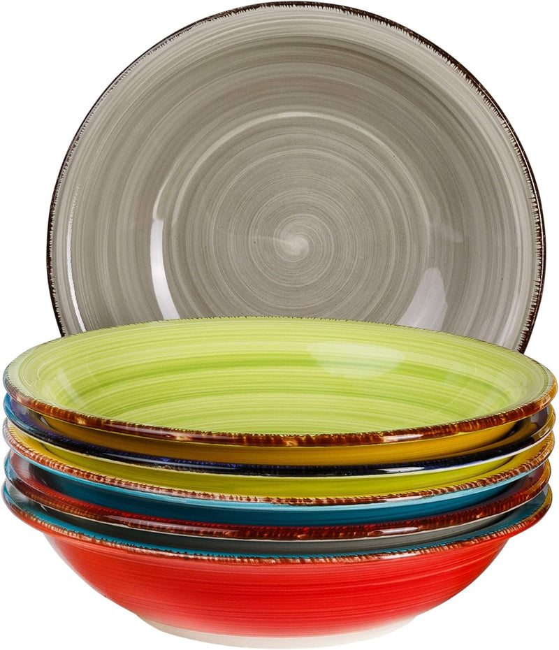 6-TLG. Tellerset Malaga | Bunte Suppenteller tief | 650 ml | Ø 21.5 cm | Salatteller rund | Servier-