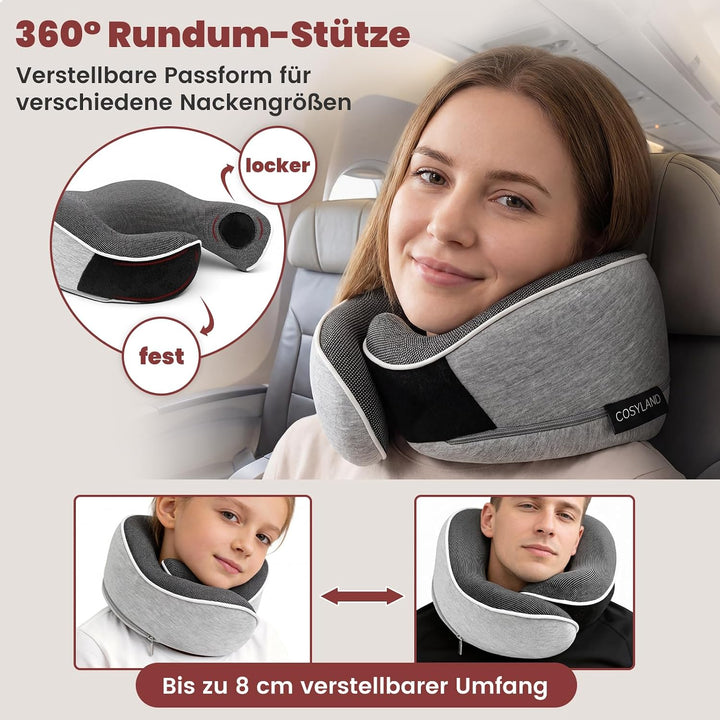 COSYLAND Nackenkissen Flugzeug & Auto - 360° Support Memory Foam Reisekissen Verstellbar - Ergonomis