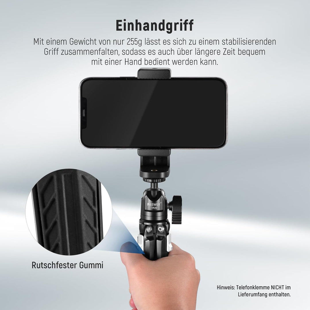 NEEWER Mini Tischstativ aus Metall mit 360° Kugelkopf, unterstützt vertikale Aufnahme und Handgriff,