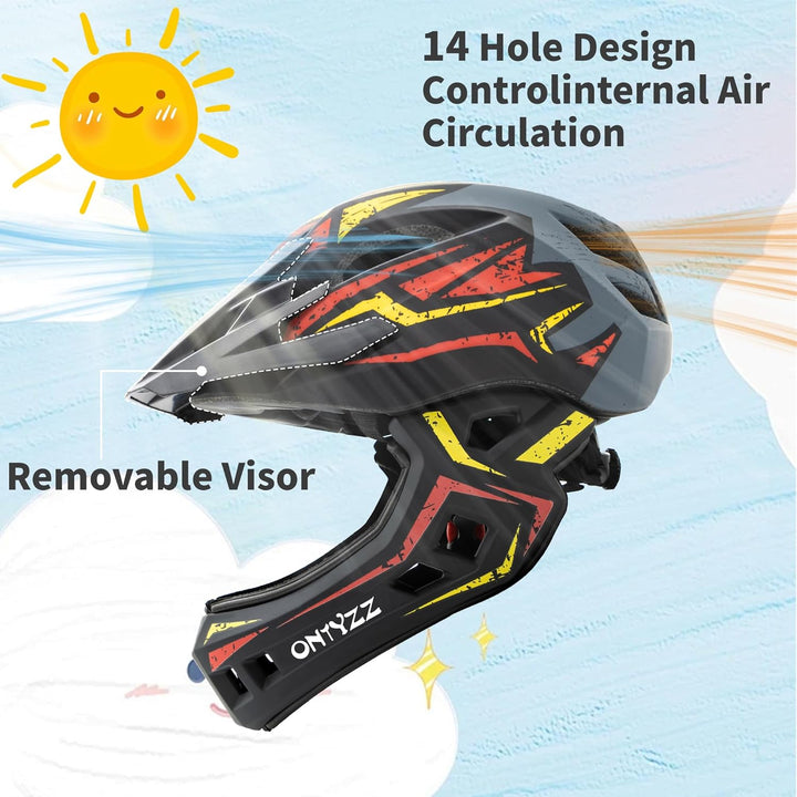 Kinder Fahrradhelm Leicht Integralhelm Kinder mit Abnehmbaren Kinnschutz Abnehmbarer Visier Kinder D