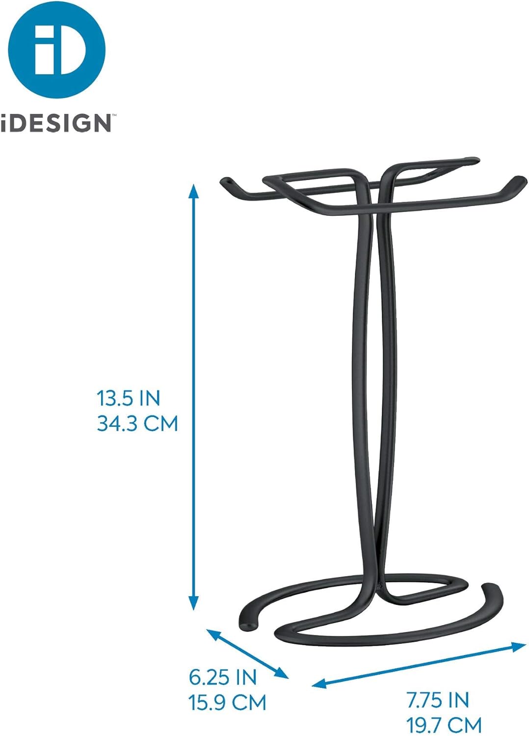 iDesign Axis Handtuchhalter freistehend, kleiner Handtuchständer aus Metall, mattschwarz, Mattschwar