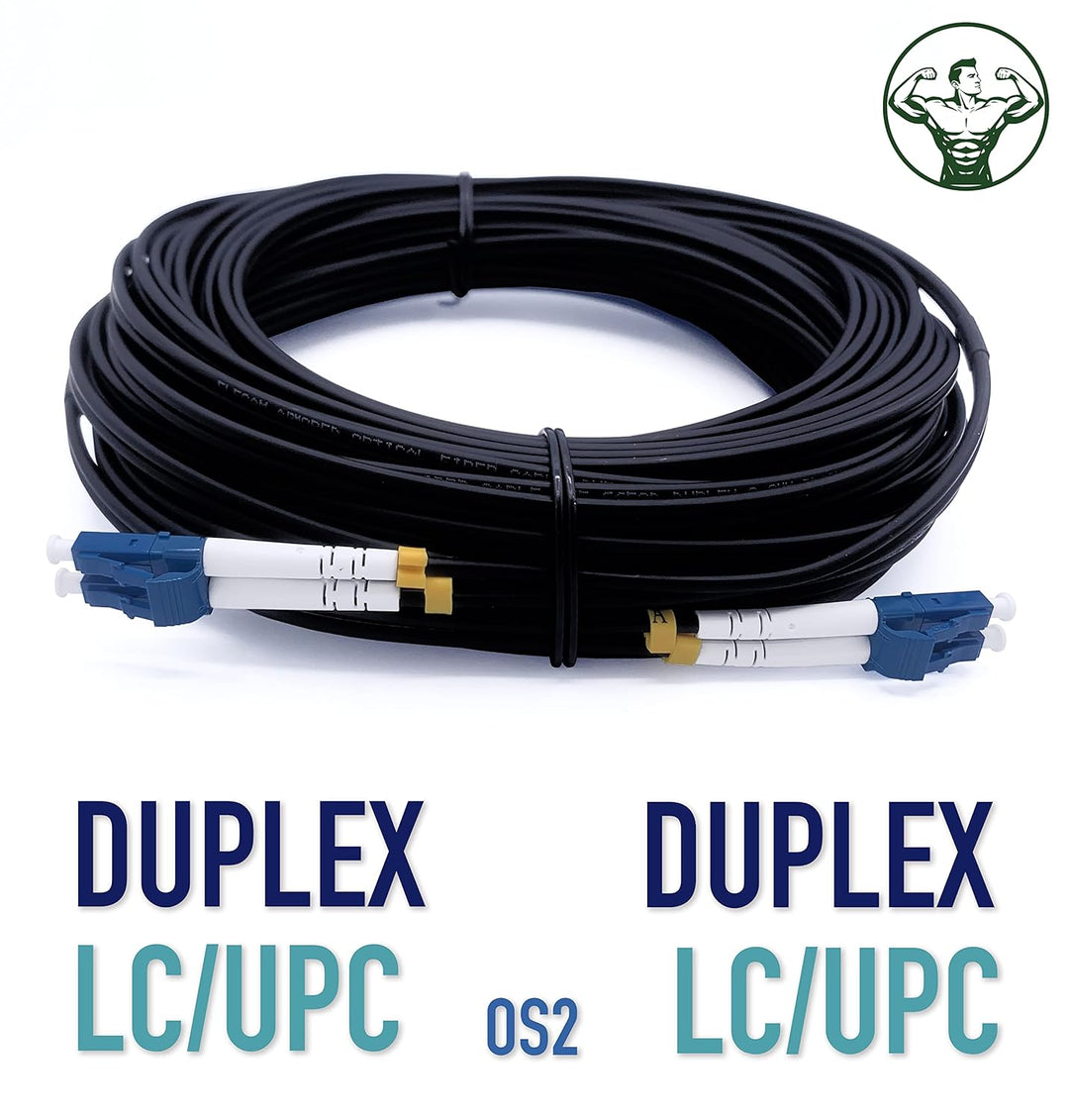 Elfcam® - 250m Gepanzerte Glasfaser-kabel LC/UPC auf LC/UPC OS2 Duplex Singlemode 9/125µm LSZH, LWL-