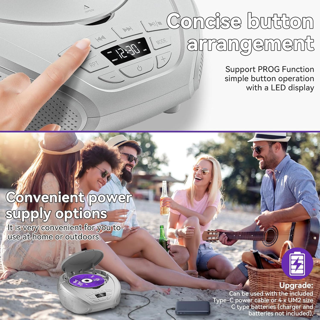 Gueray CD Player Tragbar Boombox Radio mit CD-Player CD Spieler mit Lautsprecher Display Unterstützu