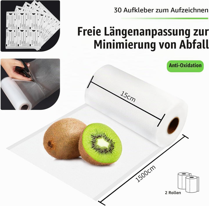 Vakuumierbeutel 170µm 15x1500cm/2 Rollen für alle Vakuumiergeräte Vakuumrollen für Lebensmittel BPA-