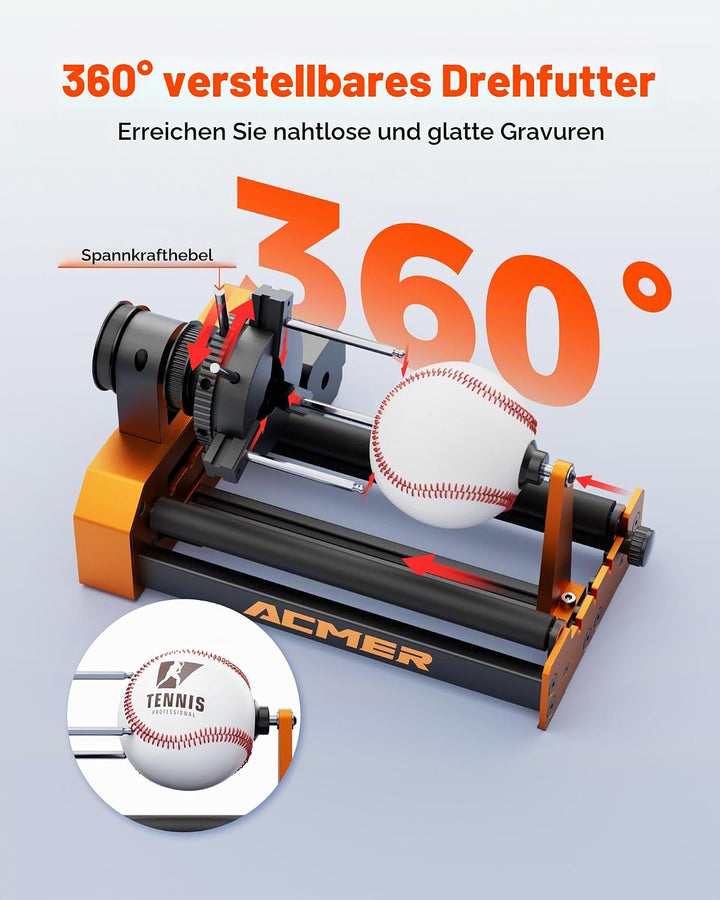 Laser Rotary Roller ACMER M4 Laser-Rotationswalze, 360° Y-Achsen-Drehrolle für Lasergravierer,3-150m