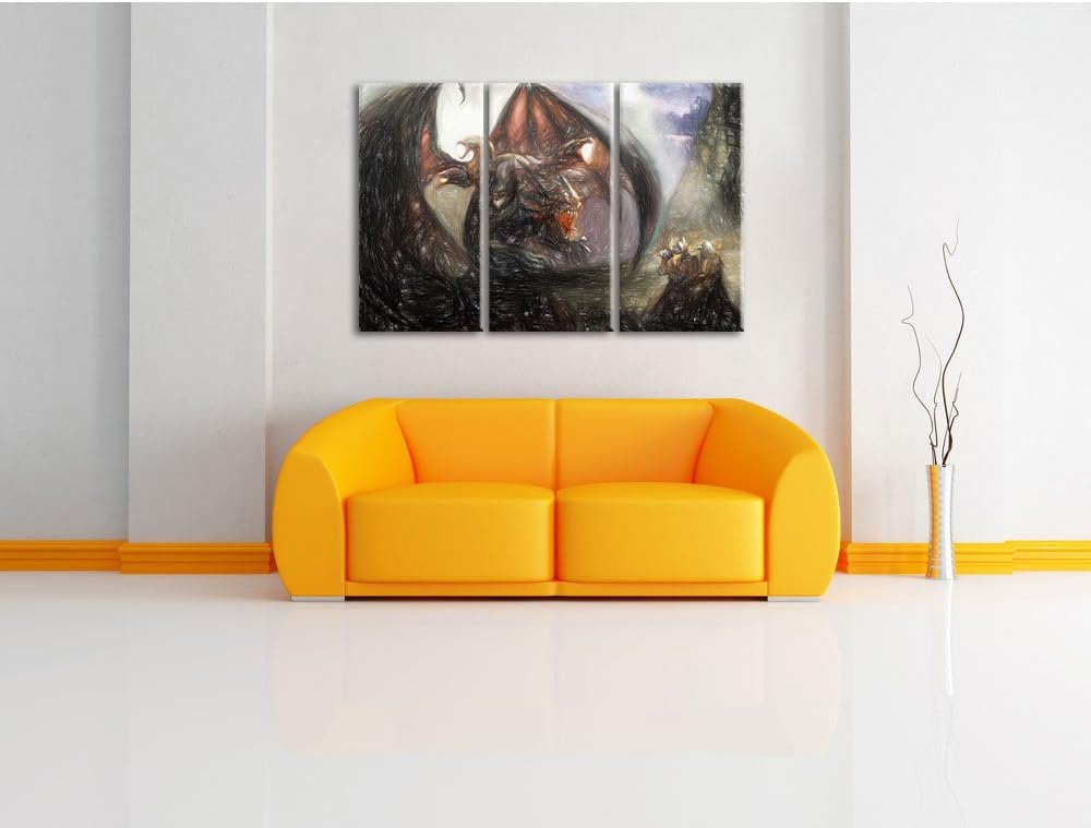 Pixxprint Drachen Schlangen als Leinwandbild/Grösse: 3 Teilig (120x80 cm) cm/Wandbild/Kunstdruck/fer
