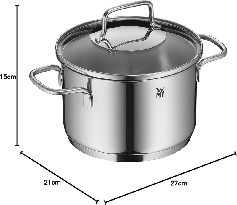 WMF Astoria Kochtopf klein 16cm, Glasdeckel, Fleischtopf Induktion 1,9l, Cromargan Edelstahl poliert