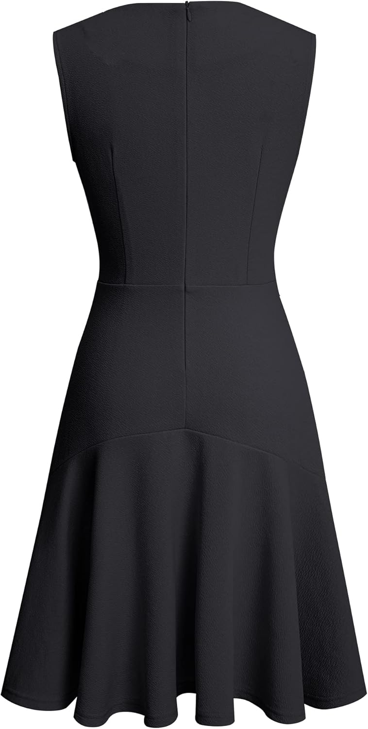 HOMEYEE Damen Elegant V-Ausschnitt Ärmellos Rockabilly Swing Sommer Freizeitkleid Mini Business Cock