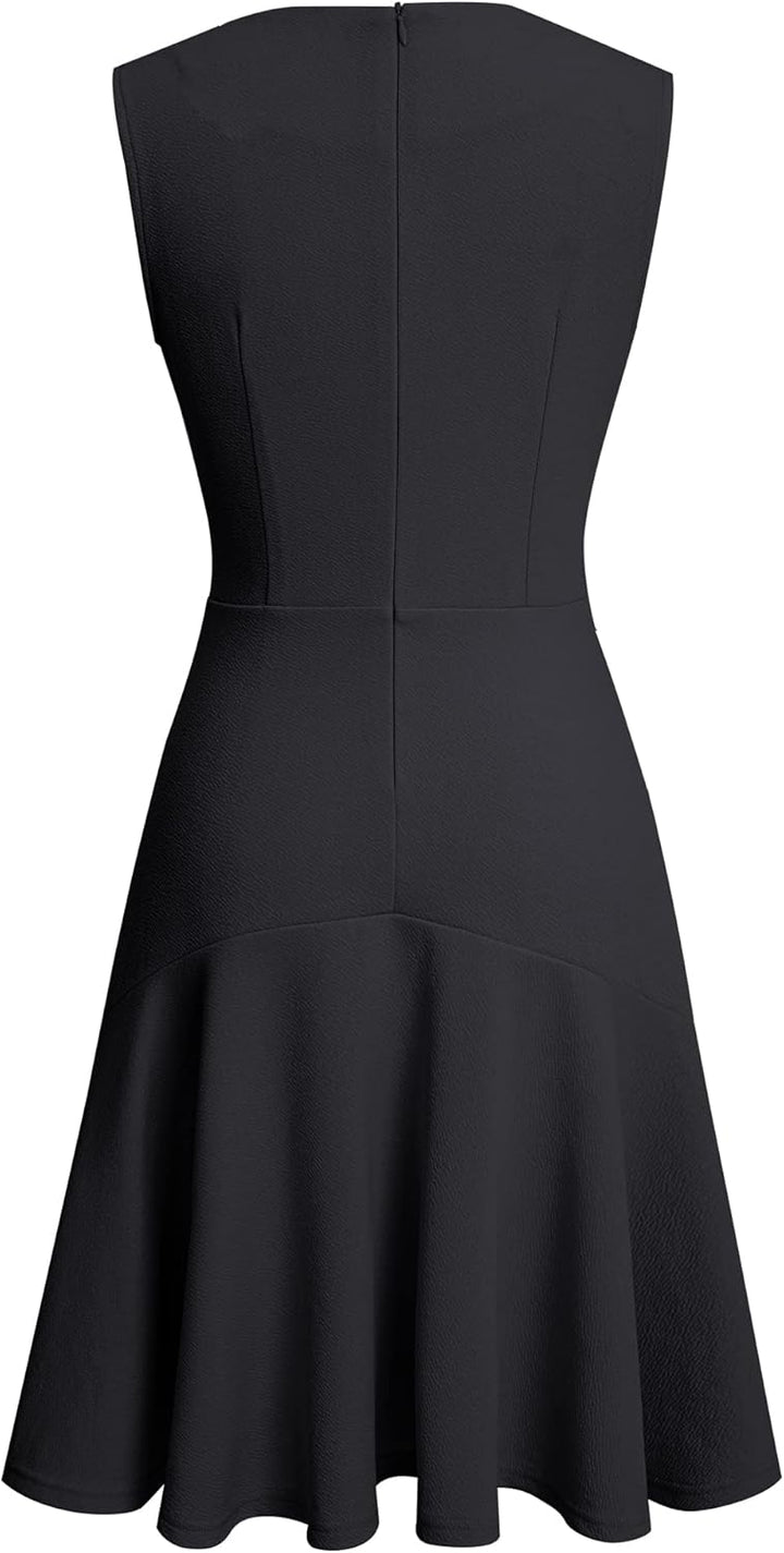 HOMEYEE Damen Elegant V-Ausschnitt Ärmellos Rockabilly Swing Sommer Freizeitkleid Mini Business Cock