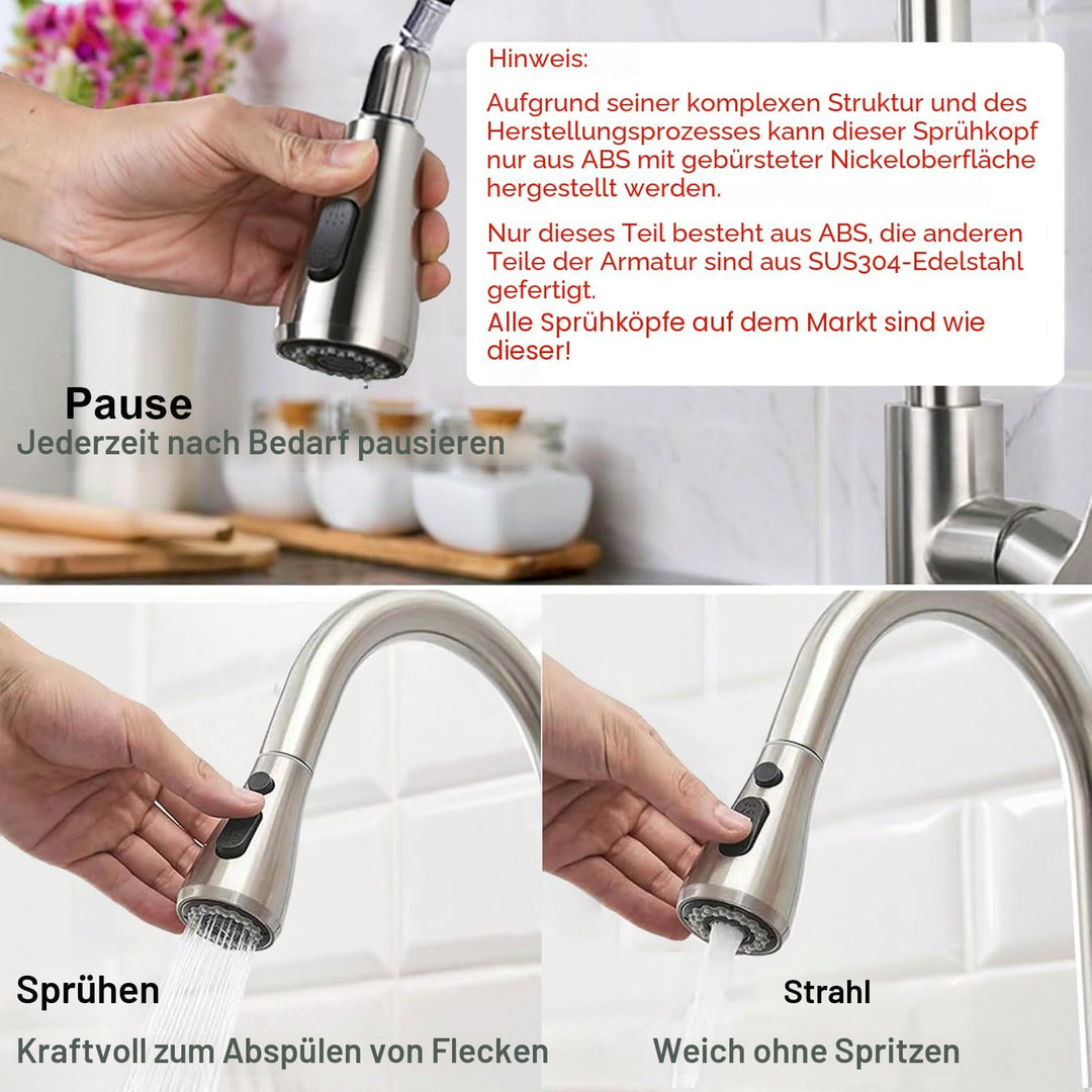 Wasserhahn Küche, Niederdruck Küchenarmatur mit Herausziehbarer Brause Ausziehbar Armatur, Mischbatt