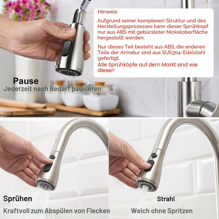 Wasserhahn Küche, Niederdruck Küchenarmatur mit Herausziehbarer Brause Ausziehbar Armatur, Mischbatt