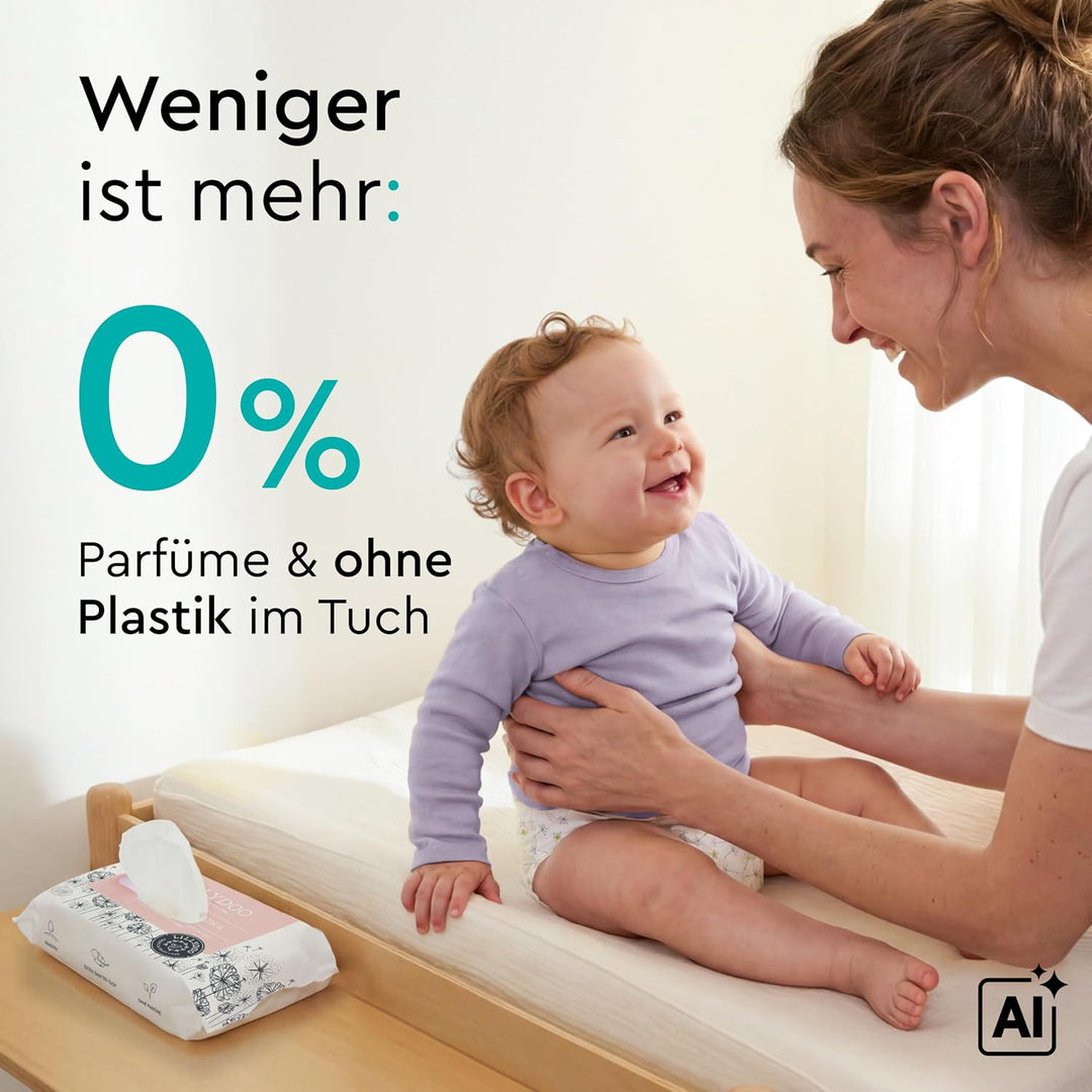 LILLYDOO Feuchttücher mit Präbiotika, 900 Stück (15 x 60),zur Stärkung der natürlichen Hautbarriere,
